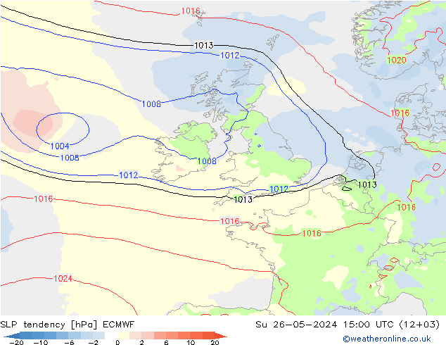 Tendenza di Pressione ECMWF dom 26.05.2024 15 UTC