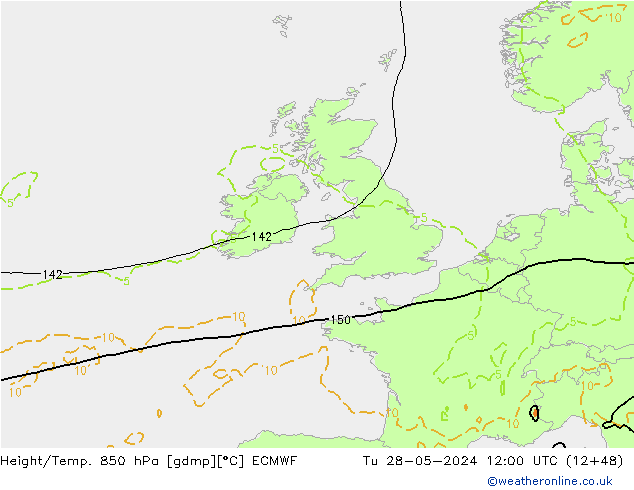 Height/Temp. 850 hPa ECMWF Tu 28.05.2024 12 UTC