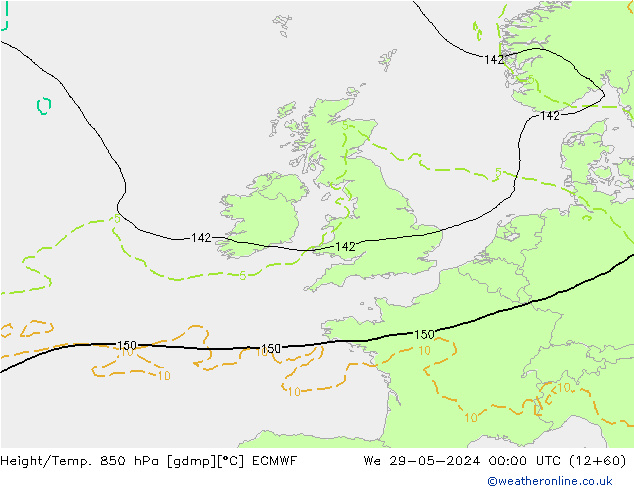 Z500/Rain (+SLP)/Z850 ECMWF Qua 29.05.2024 00 UTC