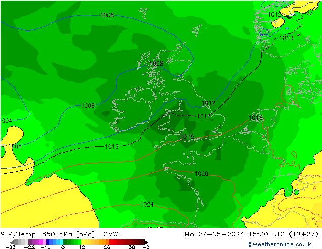 SLP/Temp. 850 hPa ECMWF lun 27.05.2024 15 UTC