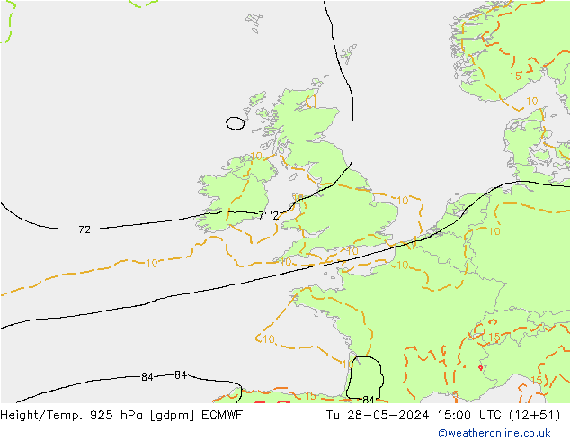 Hoogte/Temp. 925 hPa ECMWF di 28.05.2024 15 UTC