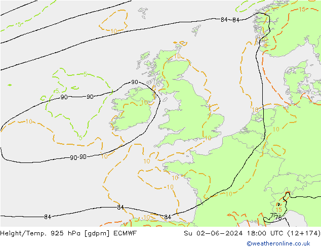 Height/Temp. 925 hPa ECMWF Su 02.06.2024 18 UTC
