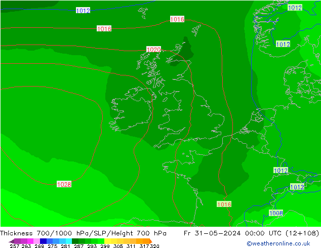 Thck 700-1000 гПа ECMWF пт 31.05.2024 00 UTC