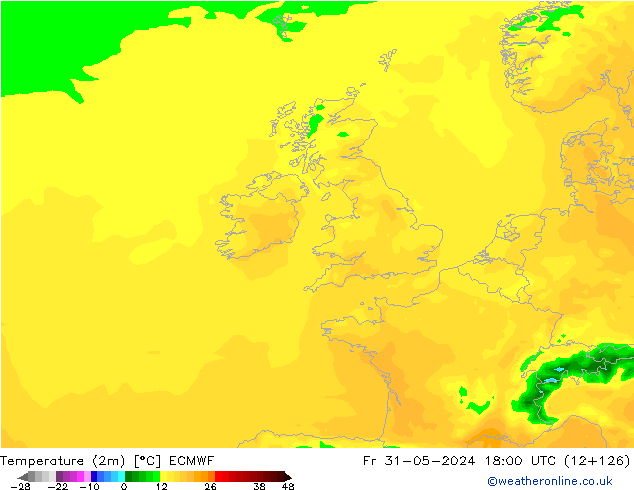 Temperatura (2m) ECMWF Sex 31.05.2024 18 UTC