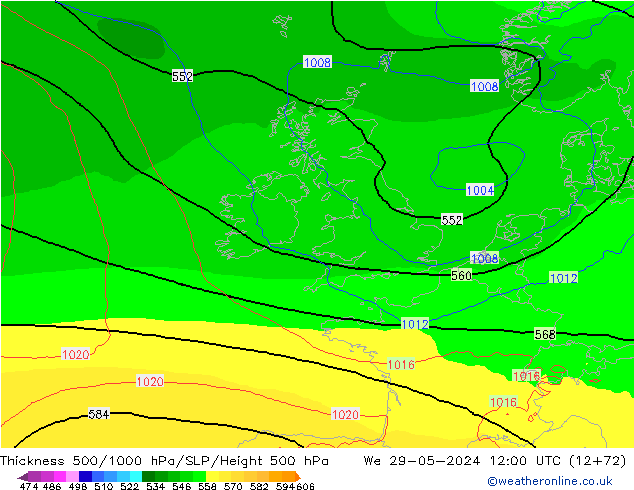 Thck 500-1000гПа ECMWF ср 29.05.2024 12 UTC