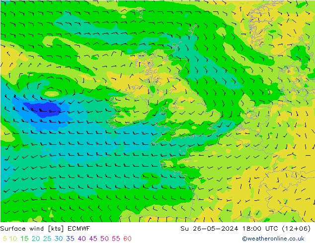 Vent 10 m ECMWF dim 26.05.2024 18 UTC