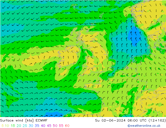 Viento 10 m ECMWF dom 02.06.2024 06 UTC