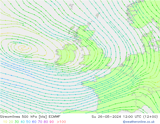 ветер 500 гПа ECMWF Вс 26.05.2024 12 UTC