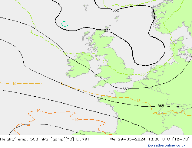 Z500/Rain (+SLP)/Z850 ECMWF Qua 29.05.2024 18 UTC