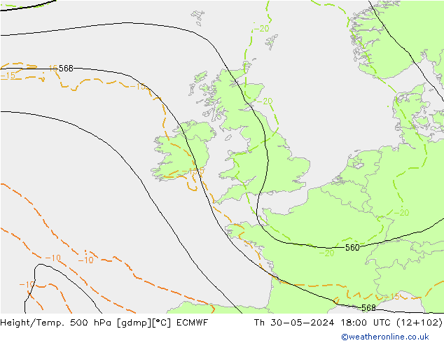 Z500/Rain (+SLP)/Z850 ECMWF czw. 30.05.2024 18 UTC