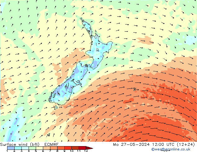 Surface wind (bft) ECMWF Mo 27.05.2024 12 UTC