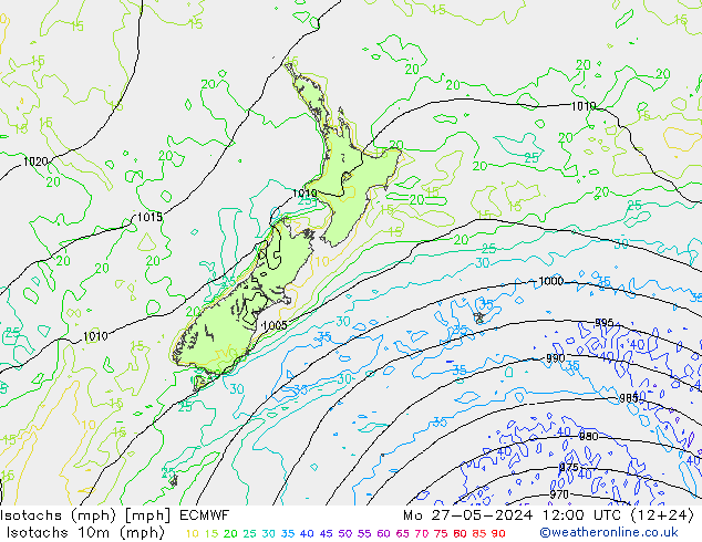 Isotachs (mph) ECMWF Mo 27.05.2024 12 UTC