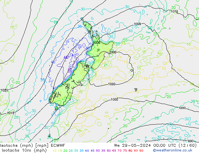 Isotachen (mph) ECMWF wo 29.05.2024 00 UTC