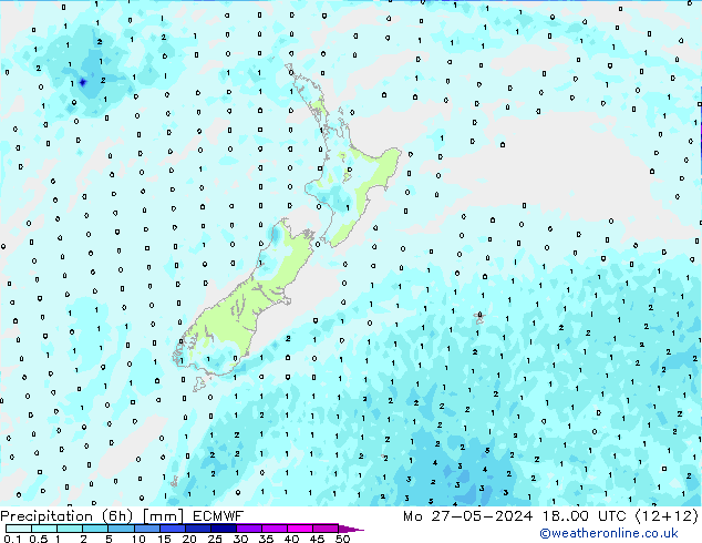 Precipitation (6h) ECMWF Mo 27.05.2024 00 UTC