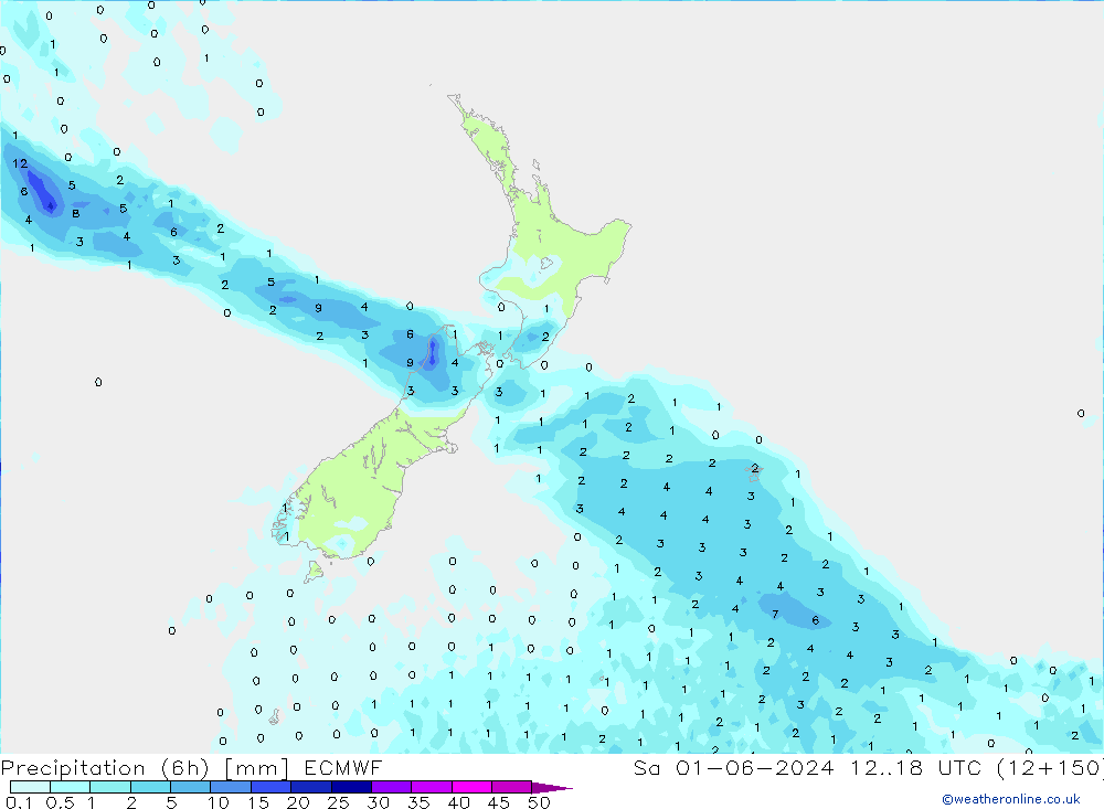 осадки (6h) ECMWF сб 01.06.2024 18 UTC