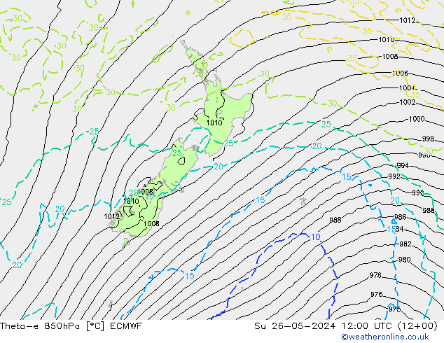 Theta-e 850hPa ECMWF Paz 26.05.2024 12 UTC