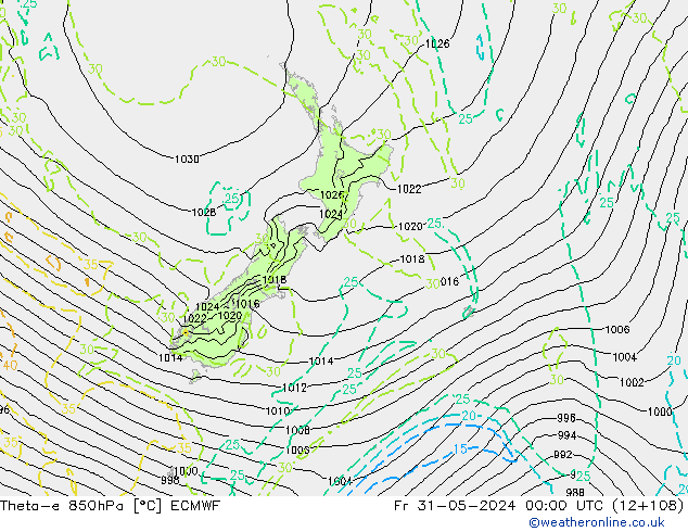 Theta-e 850hPa ECMWF Fr 31.05.2024 00 UTC