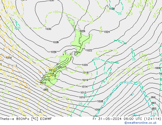 Theta-e 850hPa ECMWF vie 31.05.2024 06 UTC