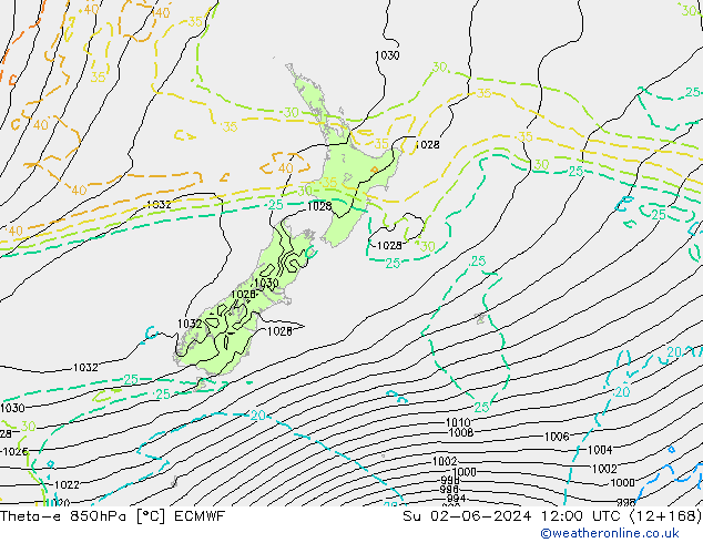 Theta-e 850hPa ECMWF dom 02.06.2024 12 UTC