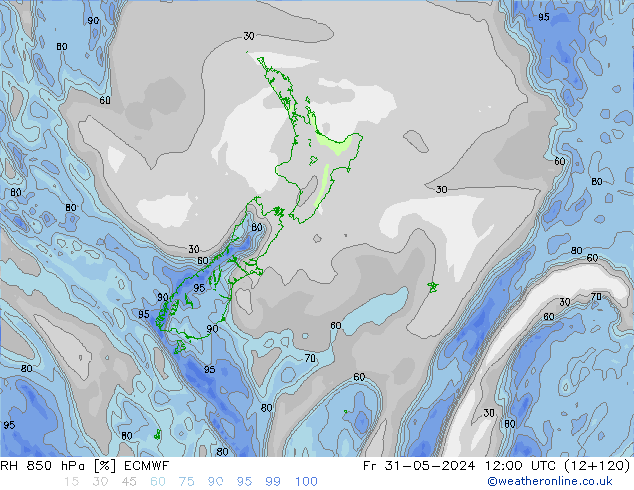 RH 850 hPa ECMWF Fr 31.05.2024 12 UTC