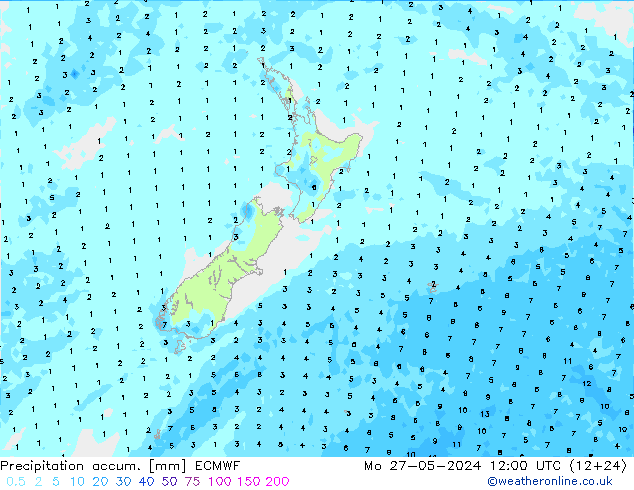 Precipitation accum. ECMWF Mo 27.05.2024 12 UTC