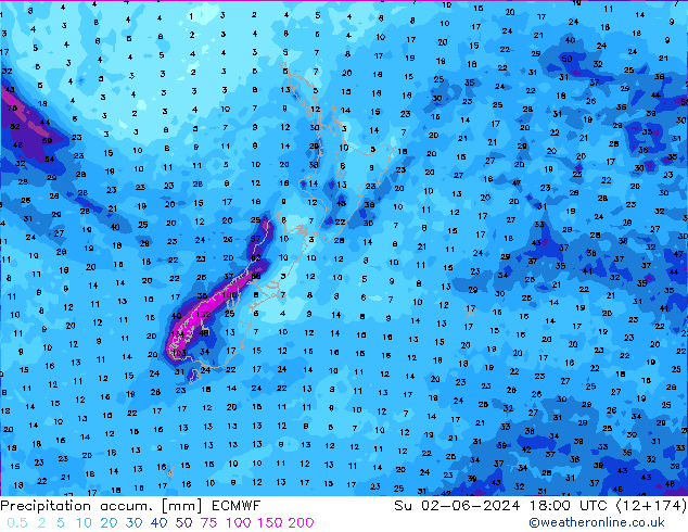 Precipitation accum. ECMWF Su 02.06.2024 18 UTC