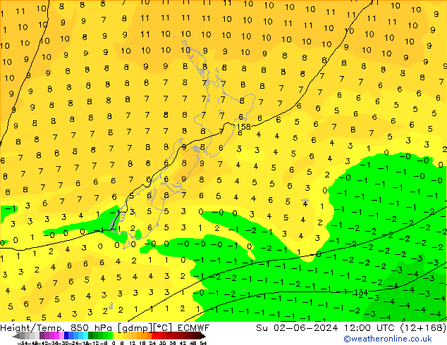 Z500/Rain (+SLP)/Z850 ECMWF Вс 02.06.2024 12 UTC