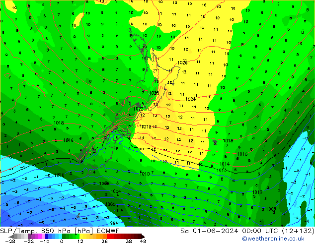 850 hPa Yer Bas./Sıc ECMWF Cts 01.06.2024 00 UTC