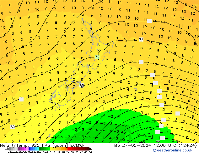 Height/Temp. 925 hPa ECMWF Seg 27.05.2024 12 UTC