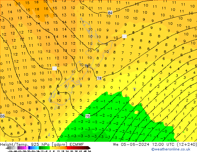 Geop./Temp. 925 hPa ECMWF mié 05.06.2024 12 UTC