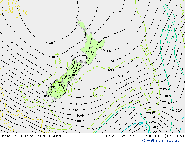 Theta-e 700hPa ECMWF Cu 31.05.2024 00 UTC