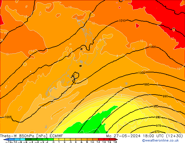 Theta-W 850hPa ECMWF Mo 27.05.2024 18 UTC