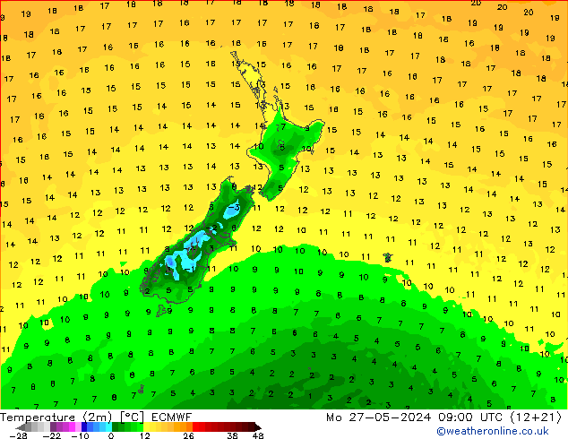 température (2m) ECMWF lun 27.05.2024 09 UTC