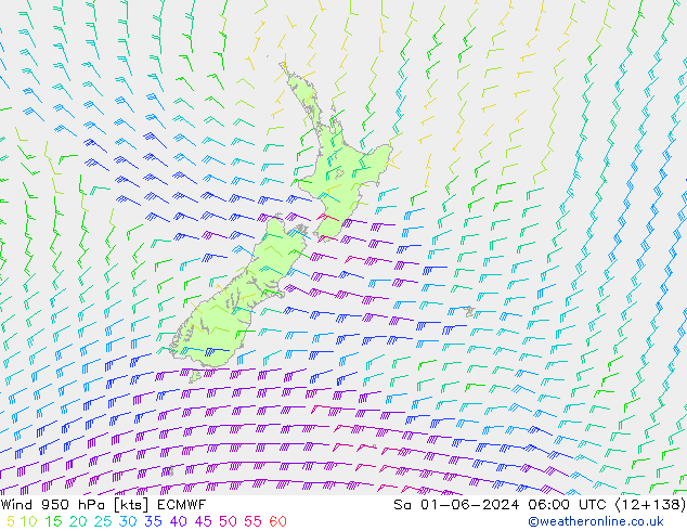 ветер 950 гПа ECMWF сб 01.06.2024 06 UTC