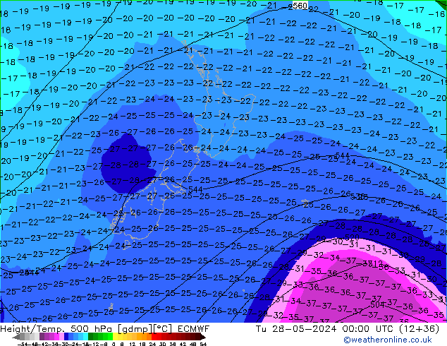 Z500/Rain (+SLP)/Z850 ECMWF Tu 28.05.2024 00 UTC