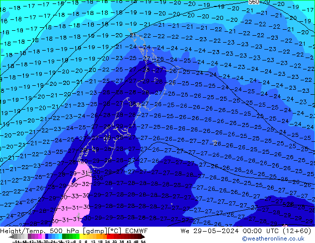 Z500/Regen(+SLP)/Z850 ECMWF wo 29.05.2024 00 UTC