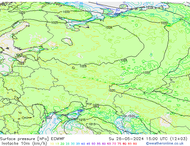 Isotachs (kph) ECMWF Su 26.05.2024 15 UTC