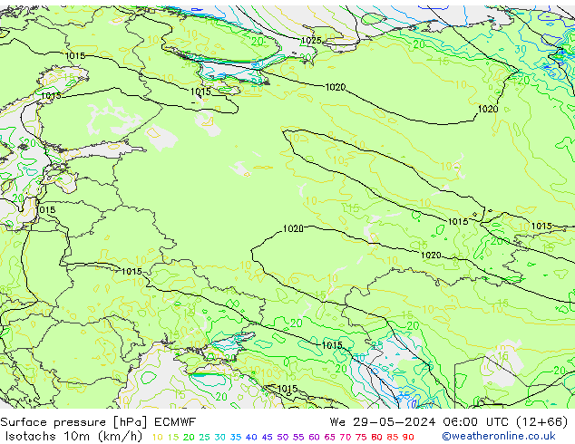 Isotachs (kph) ECMWF We 29.05.2024 06 UTC