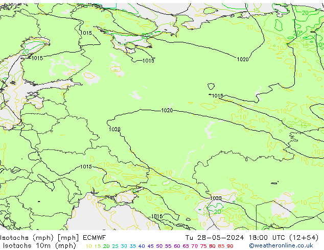 Isotachs (mph) ECMWF Tu 28.05.2024 18 UTC