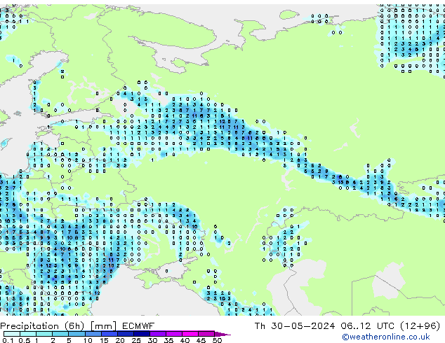 Z500/Rain (+SLP)/Z850 ECMWF Do 30.05.2024 12 UTC