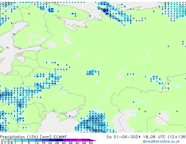 Totale neerslag (12h) ECMWF za 01.06.2024 06 UTC