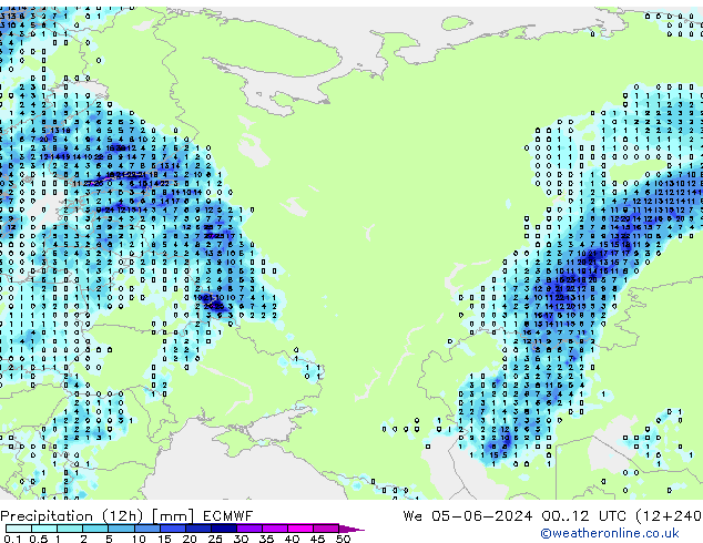 Precipitation (12h) ECMWF St 05.06.2024 12 UTC