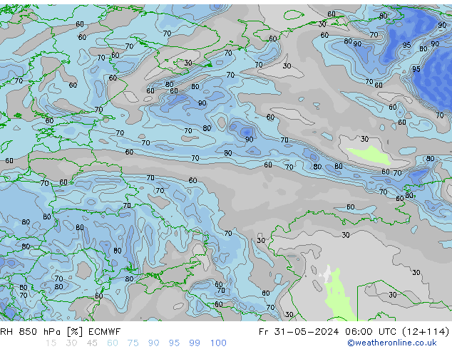 RH 850 hPa ECMWF Fr 31.05.2024 06 UTC