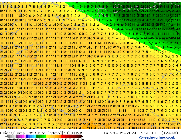 Z500/Yağmur (+YB)/Z850 ECMWF Sa 28.05.2024 12 UTC