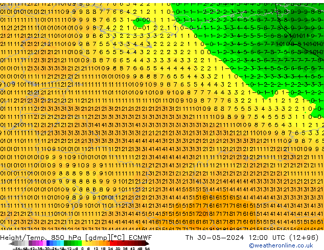 Z500/Rain (+SLP)/Z850 ECMWF Do 30.05.2024 12 UTC