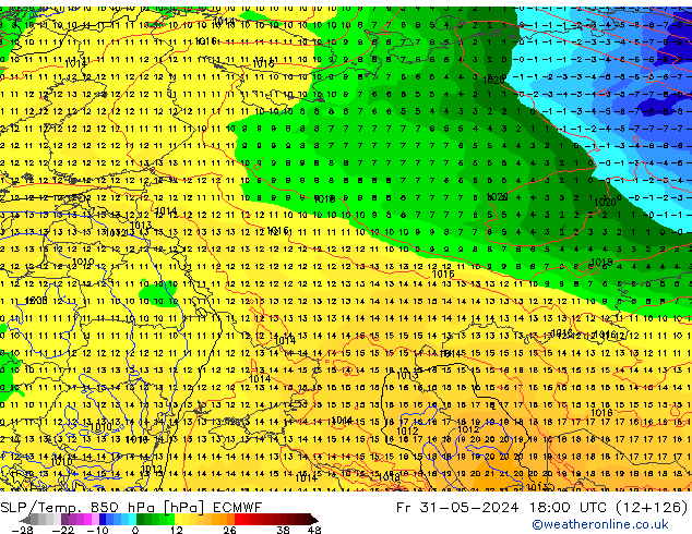 SLP/Temp. 850 hPa ECMWF ven 31.05.2024 18 UTC