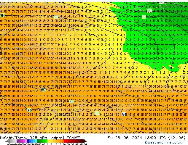 Height/Temp. 925 hPa ECMWF Su 26.05.2024 18 UTC