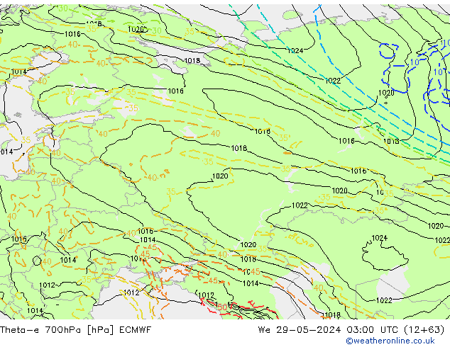 Theta-e 700гПа ECMWF ср 29.05.2024 03 UTC