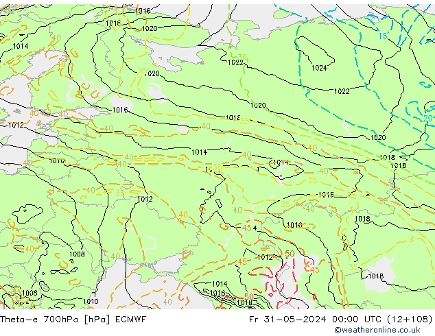 Theta-e 700hPa ECMWF Fr 31.05.2024 00 UTC