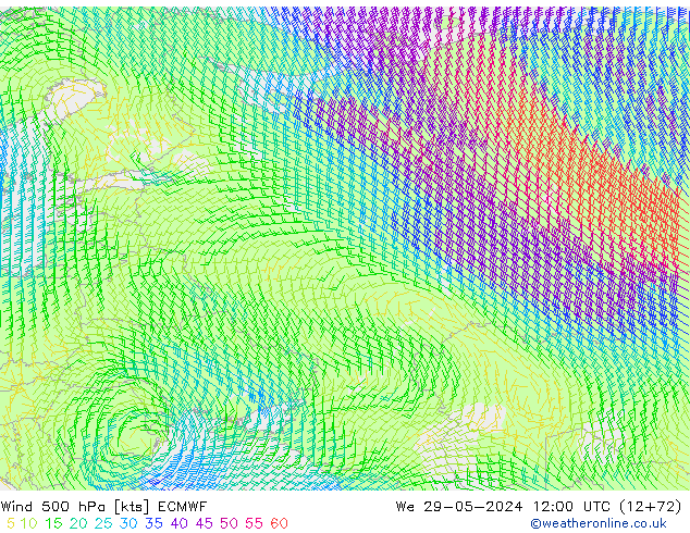 Wind 500 hPa ECMWF wo 29.05.2024 12 UTC